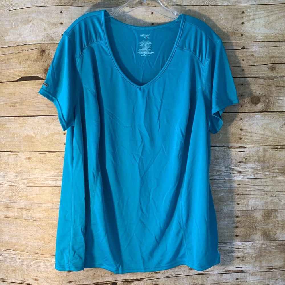 Danskin Turquoise Blue V-Neck Plus Size T-shirt